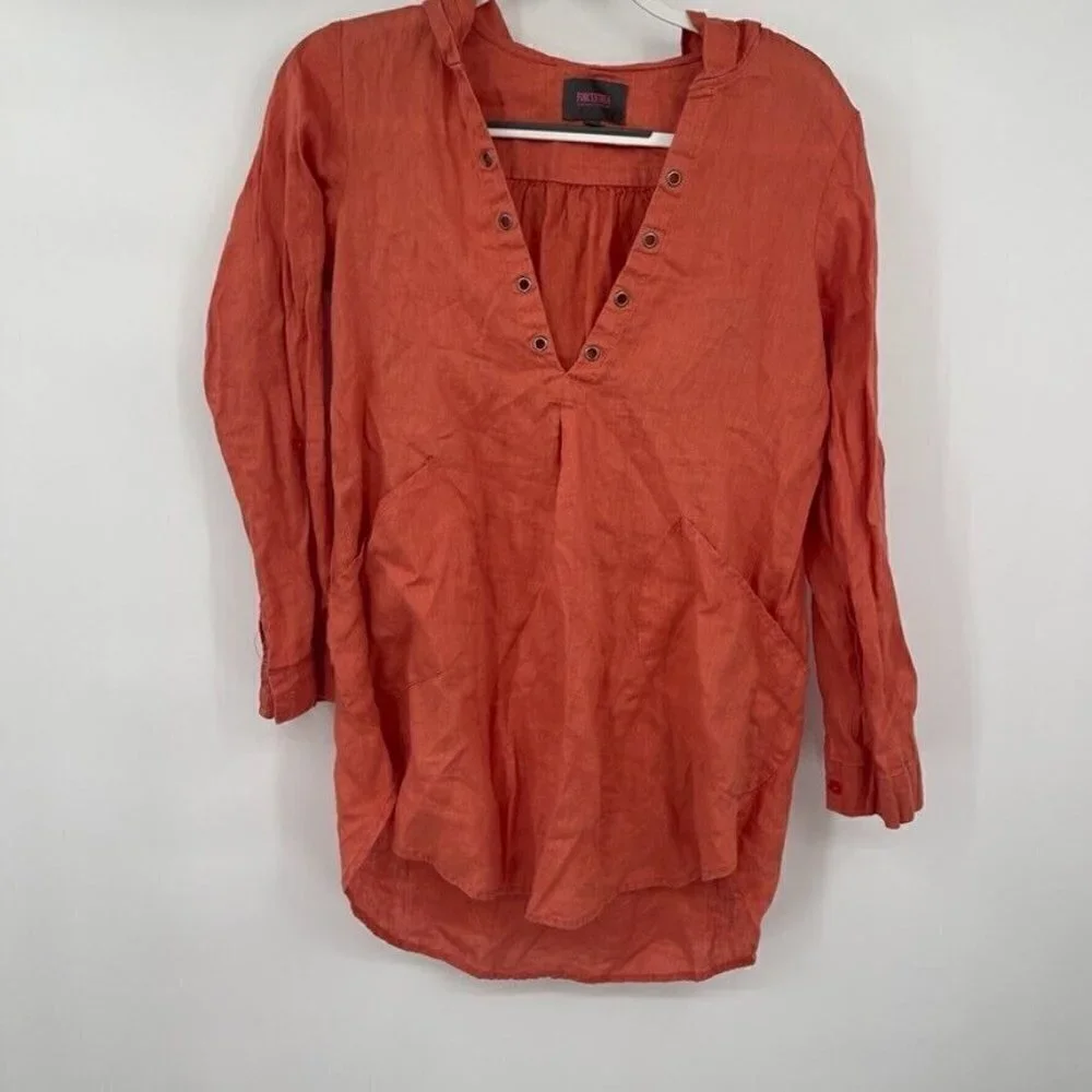 ForCynthia Womens Cover Up Small Salmon Pink V Neck Linen Casual Beachwear Knit